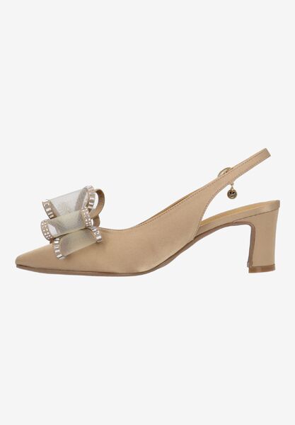 Left side view of Kalindra BEIGE SATIN