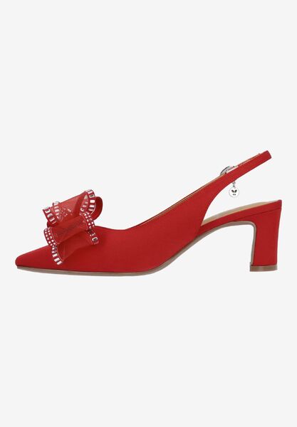 Left side view of Kalindra RED SATIN