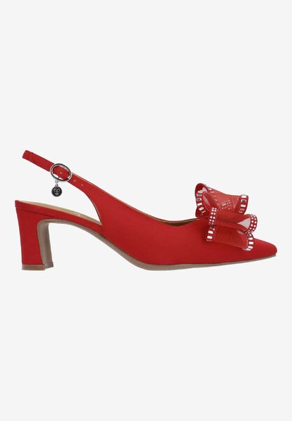 Right side view of Kalindra RED SATIN