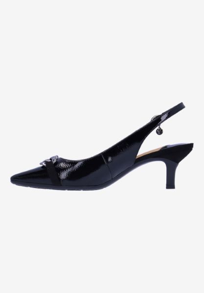 Left side view of Kallan BLACK PATENT/SUEDE
