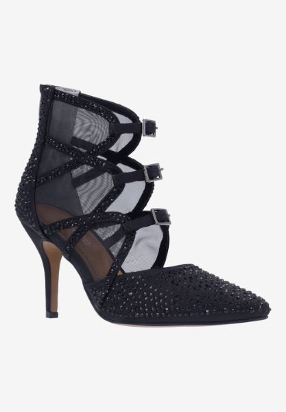 Front view of Katarina BLACK SATIN/RHINESTONES
