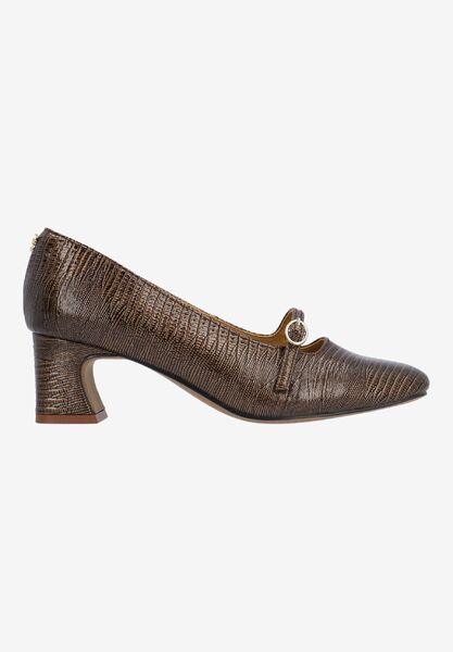 Right side view of Kavira COGNAC LIZARD EMBOSSED