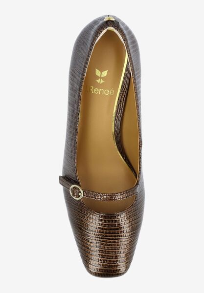 Top view of Kavira COGNAC LIZARD EMBOSSED