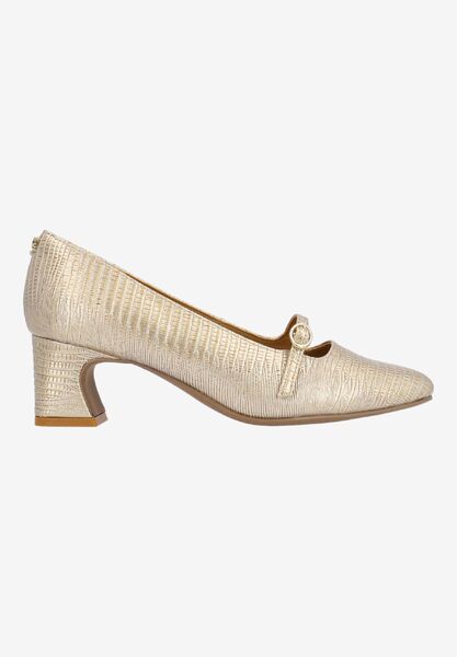 Right side view of Kavira PEARL BEIGE LIZARD EMBOSSED