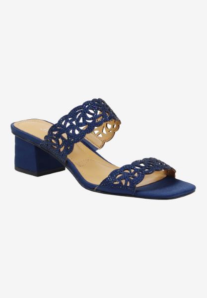 Front view of Keetana NAVY SATIN/STONES