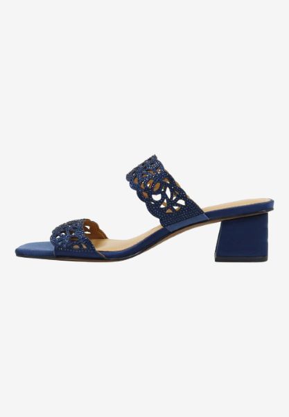Left side view of Keetana NAVY SATIN/STONES