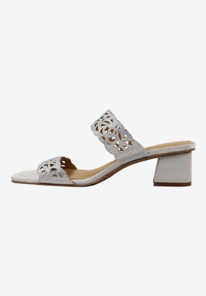 Left side view of Keetana SILVER SATIN/STONES