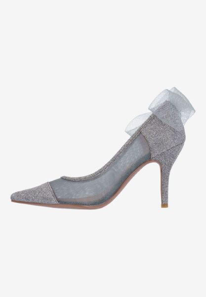 Left side view of Khrystie PEWTER MESH/GLITTER