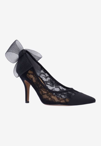 Front view of Khrystie BLACK FLORAL MESH/SATIN