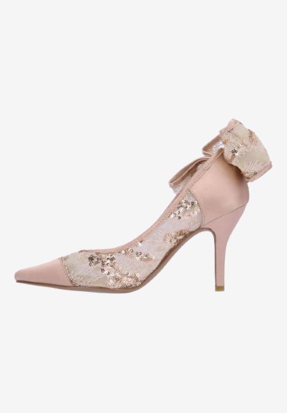 Left side view of Khrystie ROSE GOLD SEQUIN MESH/SATIN