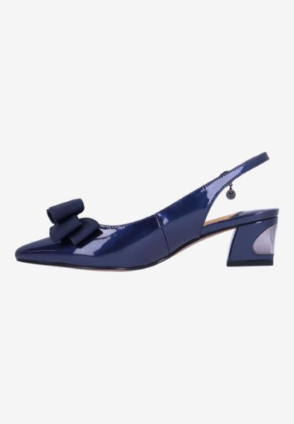 Left side view of Kimma NAVY PATENT/GROSGRAIN