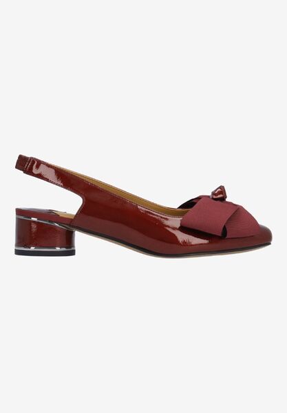 Right side view of Lazule CRANBERRY PATENT/GROSGRAIN