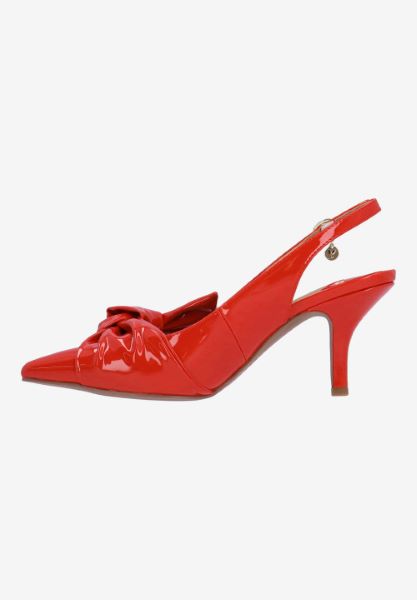 Left side view of Lenore RED PATENT