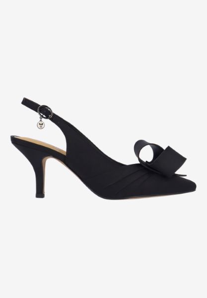 Right side view of Liora BLACK SATIN