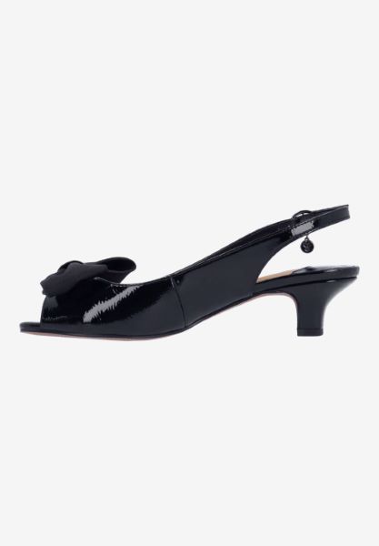 Left side view of Lirain BLACK PATENT/GROSGRAIN