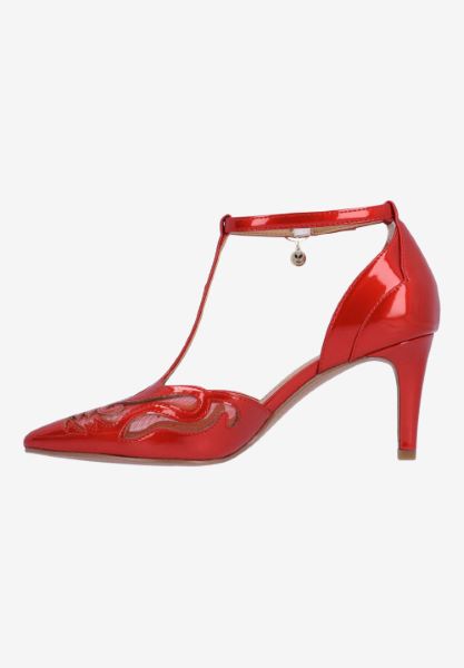 Left side view of Lisha RED PATENT