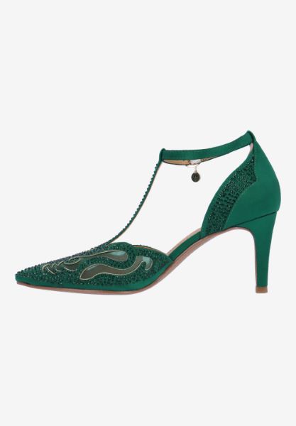 Left side view of Lisha EMERALD GREEN SATIN