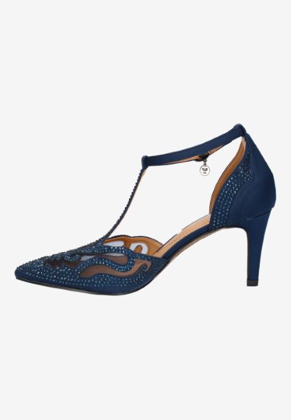 Left side view of Lisha NAVY SATIN