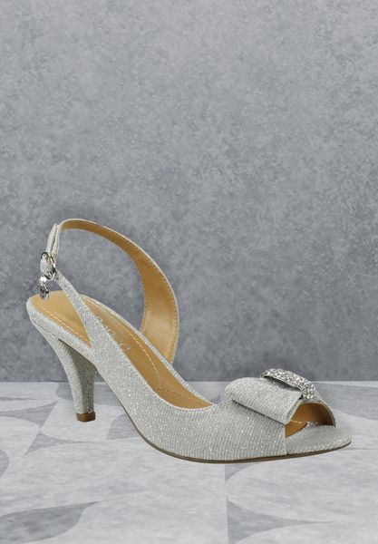 J. Renee' Luanda Silver Dance Glitter Fabric Women's Sling Back Sandal