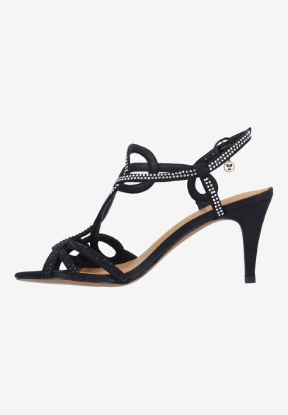 Left side view of Lulah BLACK/BLACK/CLEAR SATIN/STONES