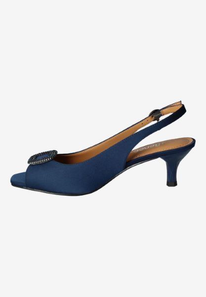 Left side view of Madeleina NAVY SATIN
