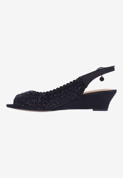 Left side view of Malorie BLACK SATIN/STONES