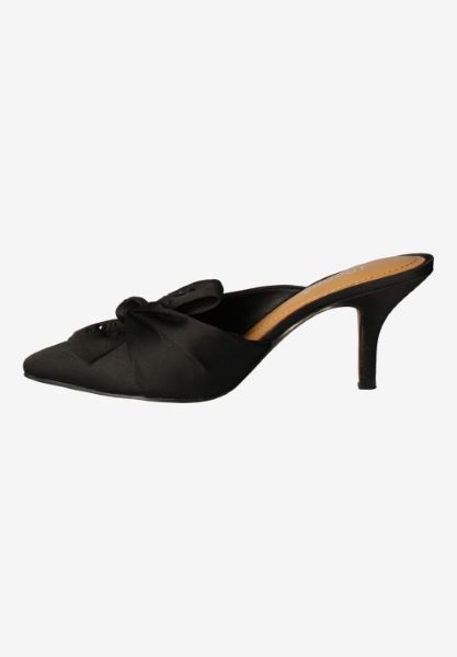 Left side view of Mianna BLACK SATIN