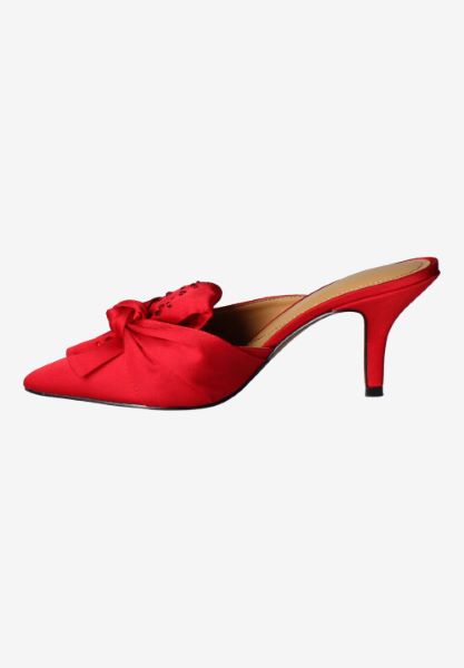 Left side view of Mianna RED SATIN