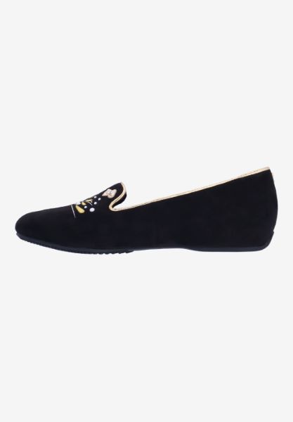 Left side view of Newyear BLACK SUEDE EMBROIDERED