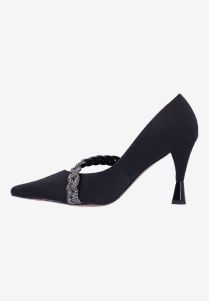 Left side view of Nyomee BLACK SATIN