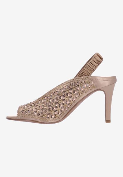 Left side view of Odila BEIGE SATIN/STONES