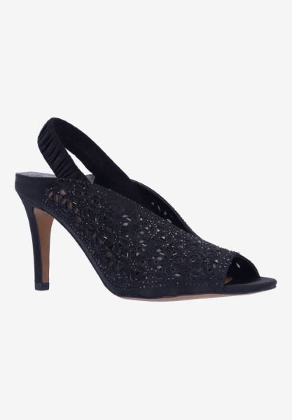 Front view of Odila BLACK SATIN/STONES