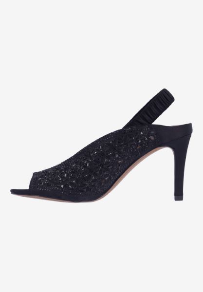 Left side view of Odila BLACK SATIN/STONES
