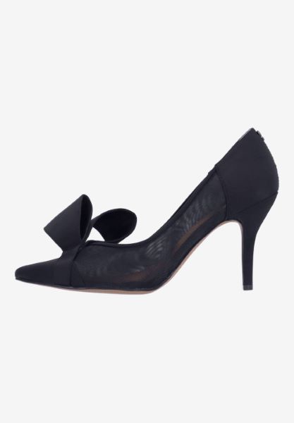 Left side view of Olene BLACK SATIN/MESH