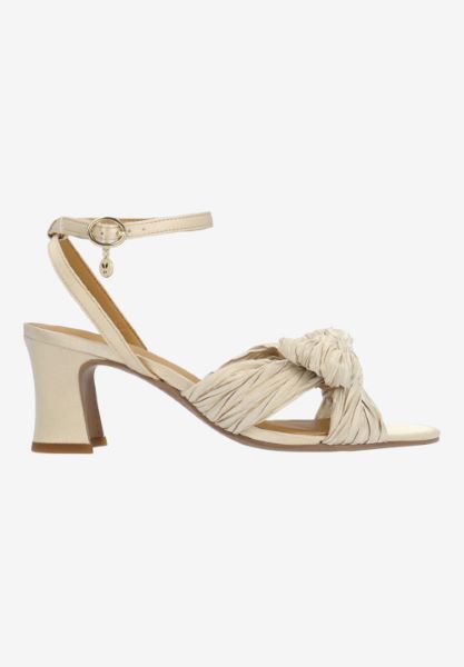Right side view of Olwen BEIGE PLEATED SATIN