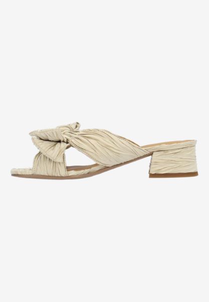 Left side view of Paladino BEIGE PLEATED SATIN