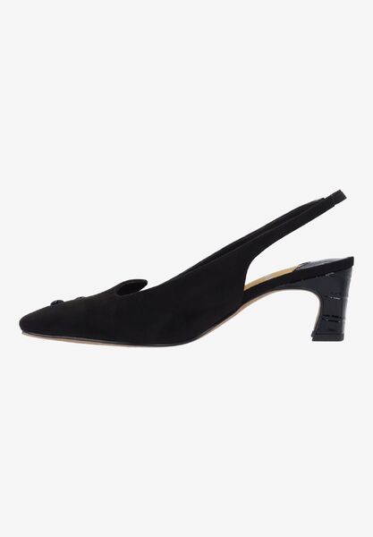 Left side view of Palora BLACK CROCO EMBOSS/SUEDE