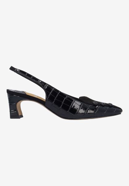 Right side view of Palora BLACK CROCO EMBOSS/SUEDE