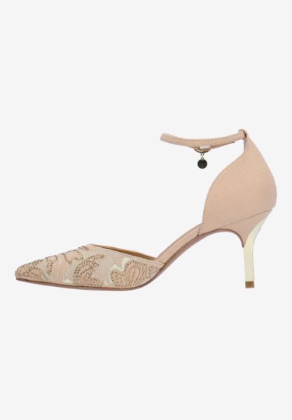 Left side view of Payten BEIGE SHANTUNG/GOLD
