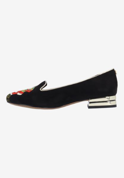 Left side view of Perenoel BLACK EMBROIDERED SUEDE