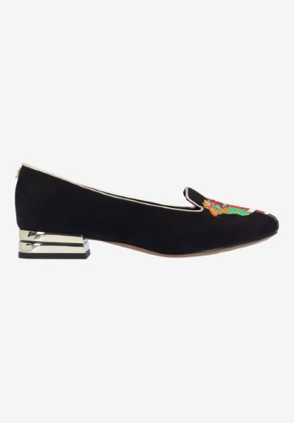 Right side view of Perenoel BLACK EMBROIDERED SUEDE