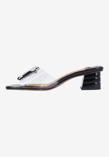 Left side view of Pewdle CLEAR/BLACK PATENT
