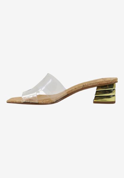 Left side view of Rafaela CLEAR/NATURAL/GOLD CORK