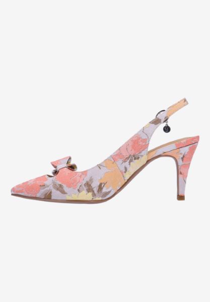 Left side view of Rayne BEIGE/YELLOW/PEACH FLORAL