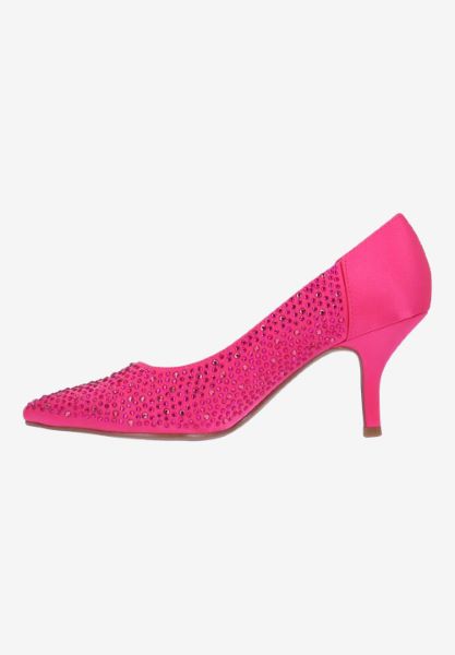 Left side view of Rishna FUCHSIA SATIN