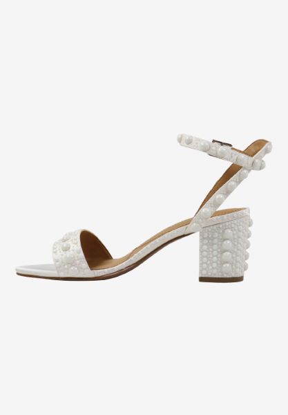 Left side view of Rulata WHITE SATIN/PEARLS