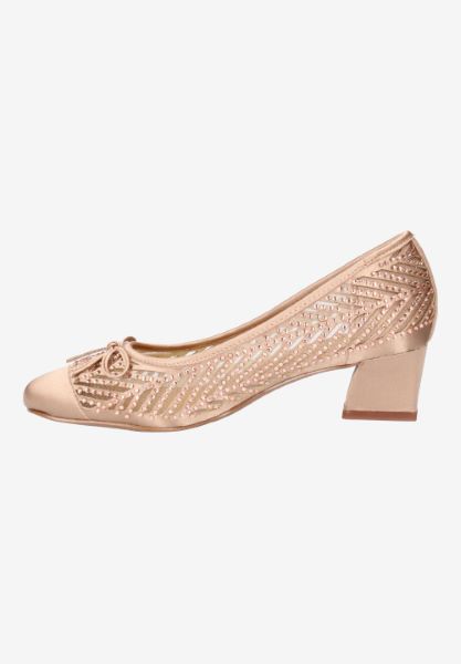 Left side view of Saila BEIGE SATIN