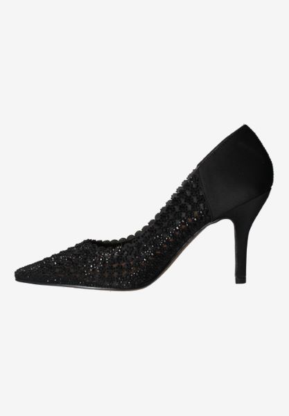 Left side view of Sesily BLACK SATIN