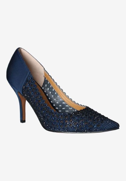 Front view of Sesily NAVY SATIN/RHINESTONES