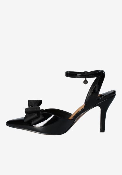 Left side view of Shanaya BLACK PATENT/GROSGRAIN